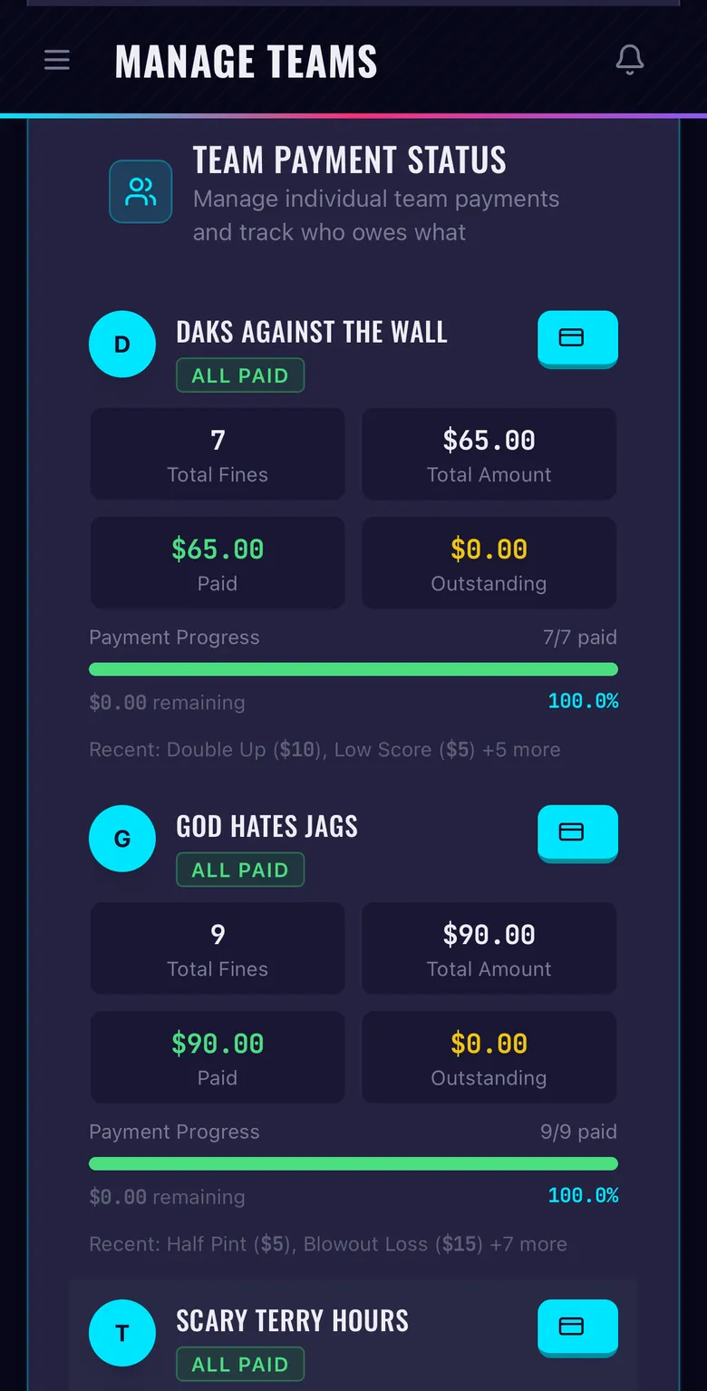Fantasy Fines Commish Tools screen