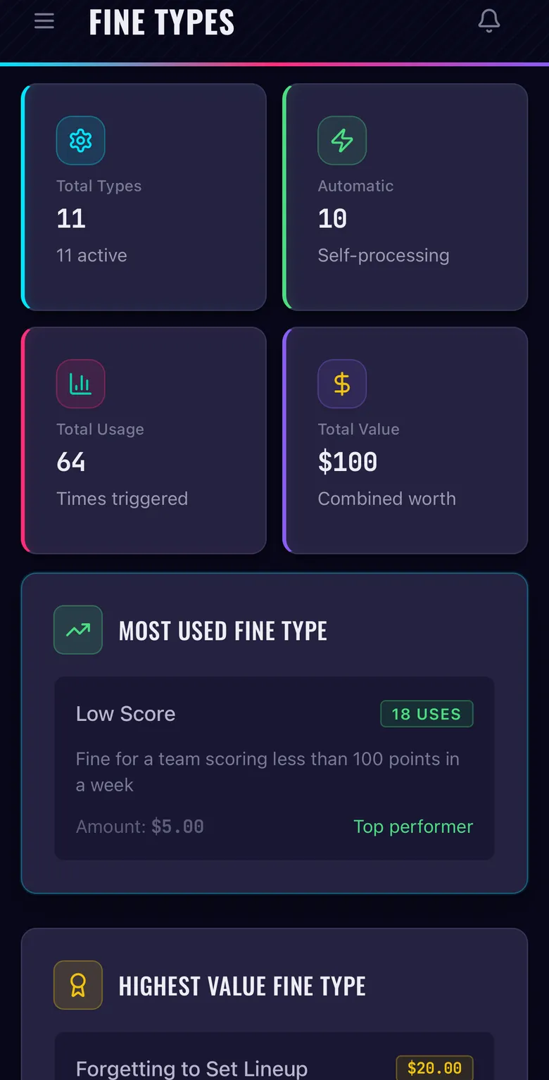 Fantasy Fines Fine Types screen